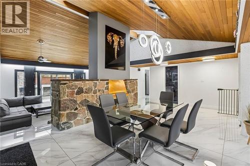 Dining area with a vaulted wood ceiling - 3 Chicopee Terrace, Kitchener, ON -  Photo Showing Dining Room