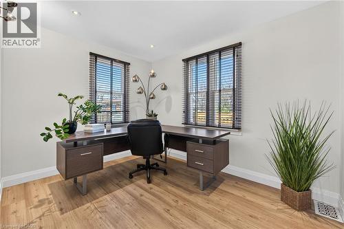 Home office with light wood-style flooring and recessed lighting - 844 Upper Wellington Street, Hamilton, ON - Indoor Photo Showing Office