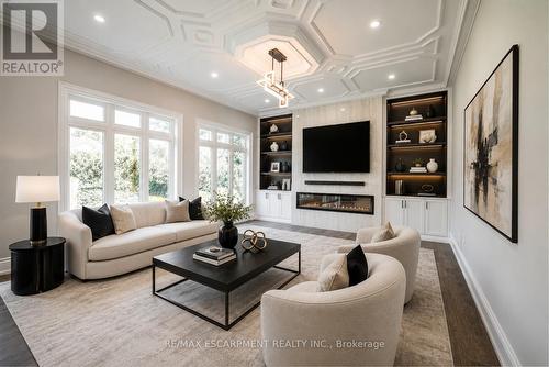 Virtually Staged - 31 Bayside Court, Burlington, ON - Indoor Photo Showing Living Room With Fireplace