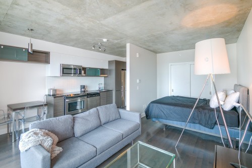 Overall view - 716-235 Rue Peel, Montréal (Le Sud-Ouest), QC - Indoor Photo Showing Living Room