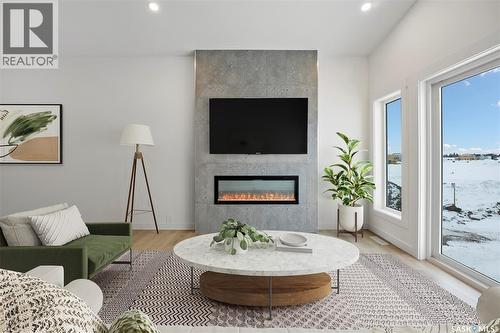 242 Doran Way, Saskatoon, SK - Indoor Photo Showing Living Room With Fireplace