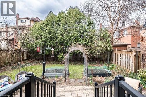 The property features a spacious backyard with a well-maintained lawn and mature trees - 36 Eastbourne Avenue, Hamilton, ON - Outdoor