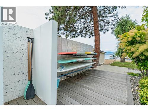 Outdoor shower with paddle board racking - 4110 Lakeshore Road, Kelowna, BC - Outdoor