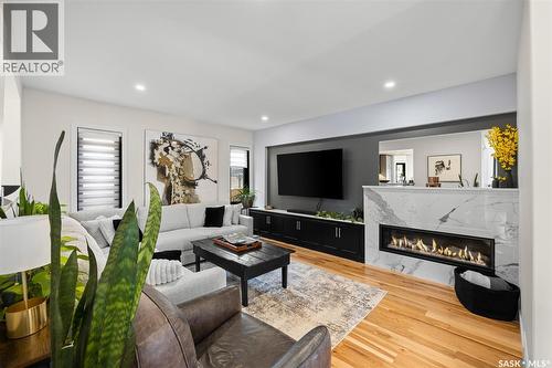 218 Rogers Road, Regina, SK - Indoor Photo Showing Living Room With Fireplace