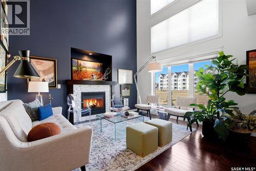 4757 Skinner Crescent, Regina, SK - Indoor Photo Showing Living Room With Fireplace