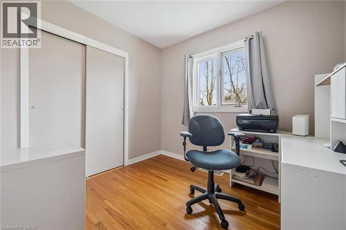 This room features hardwood floors and a window providing natural light - 155 Hungerford Road, Cambridge, ON - Indoor Photo Showing Office