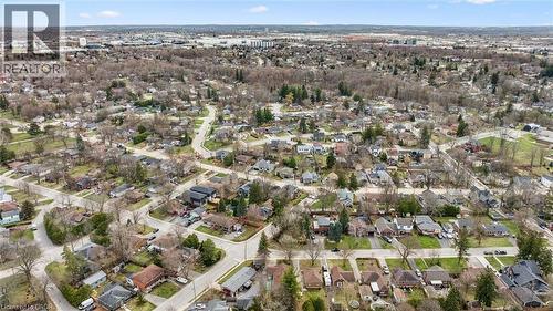 Aerial view showcasing the residential neighborhood with numerous individual properties and mature trees - 155 Hungerford Road, Cambridge, ON - Outdoor With View
