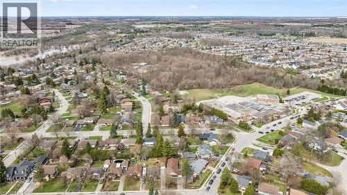 Aerial view showcasing the residential area with surrounding green spaces and a public institution - 155 Hungerford Road, Cambridge, ON - Outdoor With View