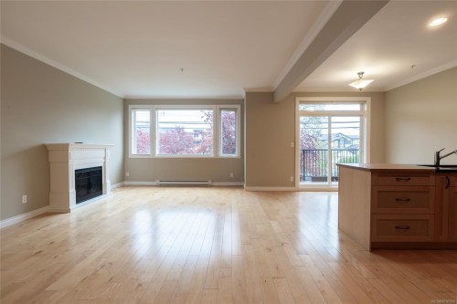 201-9942 Third St, Sidney, BC - Indoor Photo Showing Living Room With Fireplace