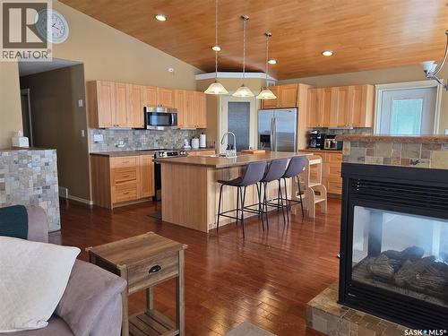 214 5Th Street, Milestone, SK - Indoor Photo Showing Kitchen With Fireplace With Upgraded Kitchen