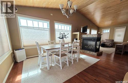 214 5Th Street, Milestone, SK - Indoor Photo Showing Dining Room With Fireplace
