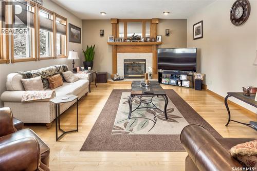 645 Aaron Drive, Prince Albert, SK - Indoor Photo Showing Living Room With Fireplace