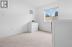 Bright interior space featuring a double-paned window, neutral wall paint, and light-toned carpeting - 