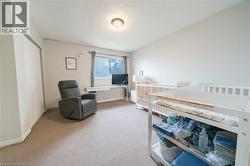 Room featuring neutral carpeting, white walls, and a ceiling-mounted light fixture - 