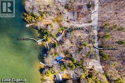 Lakefront property featuring a private dock, gravel driveway, and a residential structure - 