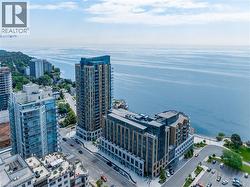 Aerial perspective showcasing waterfront properties and urban landscape - 