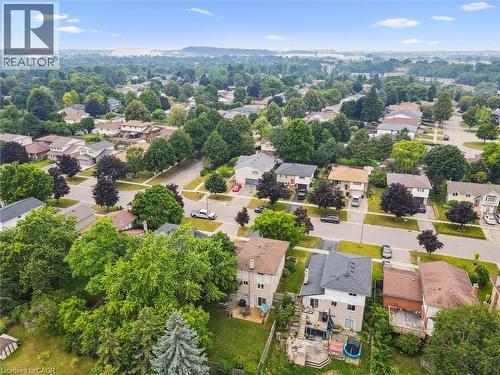 Aerial perspective showcasing a residential neighborhood with mature trees - 97 Bechtel Drive, Kitchener, ON - Outdoor With View