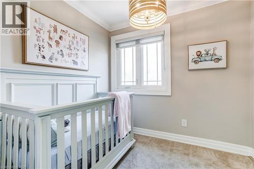 Neutral-toned room featuring crown molding, a window with horizontal grids, and carpet flooring - 1264 Kane Road, Mississauga, ON - Indoor Photo Showing Other Room