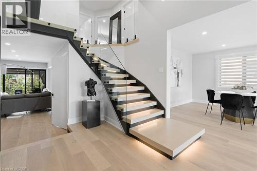 Stairs with recessed lighting and wood finished floors - 17 Clearview Drive, Hamilton, ON - Indoor