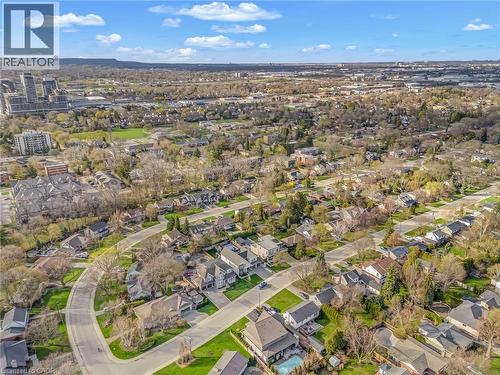 Aerial perspective showcasing a residential neighborhood with established trees and individual properties - 2123 Deyncourt Drive, Burlington, ON - Outdoor With View