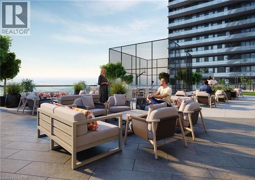 Rooftop terrace featuring multiple seating areas, a multi-sport court with a basketball hoop, and a glass perimeter railing - 4878 Powers Common Unit# 1108, Burlington, ON - Outdoor