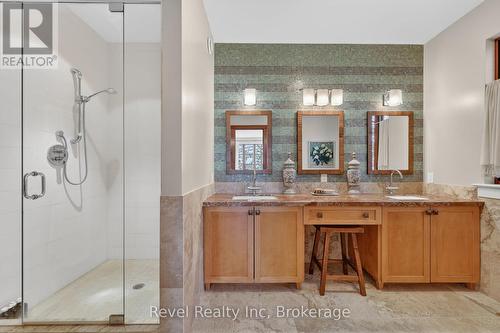 Her and His sink and glass showe - 12 Walker Road, Tiny, ON - Indoor Photo Showing Bathroom