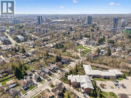 Aerial perspective showcasing a residential area with a mix of detached homes and multi-story buildings - 115 Allen Street E, Waterloo, ON - Outdoor With View