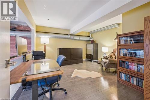 Office area featuring hardwood / wood-style floors - 85 Spruce Street Unit# 106, Cambridge, ON - Indoor Photo Showing Office