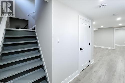 Staircase with painted treads and white risers, complemented by light wood-finish flooring - 103 East 45Th Street, Hamilton, ON - Indoor Photo Showing Other Room