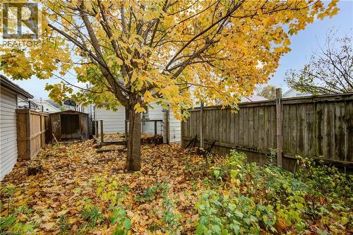 Fenced backyard featuring a mature deciduous tree, a storage shed, and various ground plantings - 1 Rathgar Street, London, ON - Outdoor