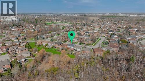 Aerial perspective of a residential neighborhood with varied architectural styles and mature trees - 79 Holbrook Crescent, Cambridge, ON - Outdoor With View