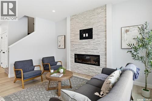 410 Leskiw Bend, Saskatoon, SK - Indoor Photo Showing Living Room With Fireplace