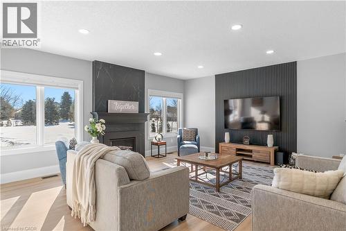 2 Cloverlea Crescent, St. George, ON - Indoor Photo Showing Living Room With Fireplace