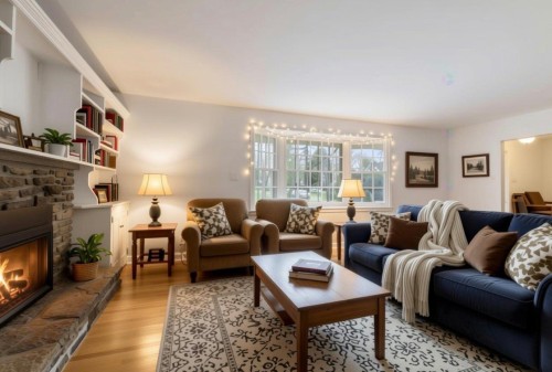 Salon - 171 Creswell Drive, Beaconsfield, QC - Indoor Photo Showing Living Room With Fireplace