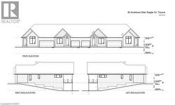 Architectural Plans, Elevations. Illustrating the front, right side, and left side external views of the property - 