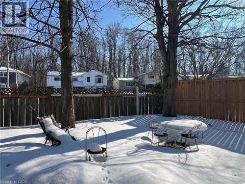Expansive outdoor space featuring a wood fence, mature trees, and a trellis fence section - 134 Greenbrier Drive, Waterloo, ON - Outdoor
