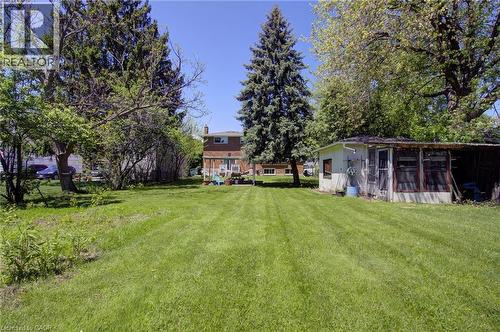 Expansive manicured lawn with mature trees and a detached shed - 2344 Brinell Avenue, Burlington, ON - Outdoor