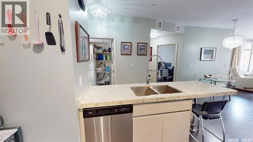 205 223 Evergreen Square, Saskatoon, SK - Indoor Photo Showing Kitchen With Double Sink
