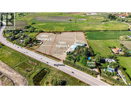 June 2026 aerial view of the 2 properties - 10003 6 Highway, Coldstream, BC 