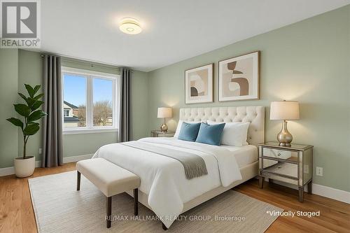 Virtually staged primary bedroom retreat - 988 Lucille Way, Ottawa, ON - Indoor Photo Showing Bedroom