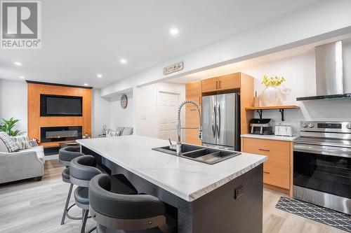 286 Harmony Beach Rd, Havilland, ON - Indoor Photo Showing Kitchen With Fireplace With Double Sink