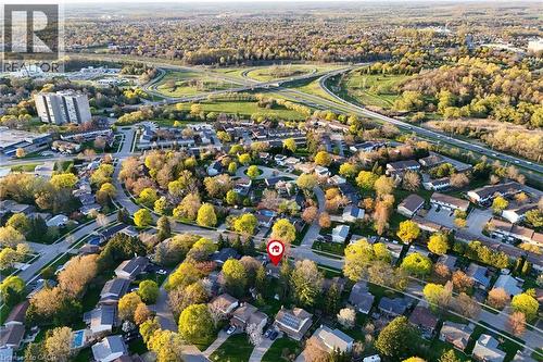 Aerial view of a residential neighborhood with established trees and an extensive highway system - 183 Harvard Road, Waterloo, ON - Outdoor With View