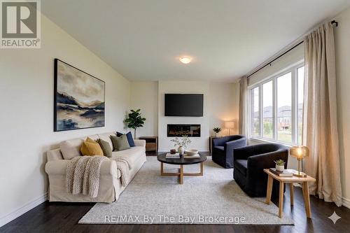 AI Generated - 174 Mapleside Drive, Wasaga Beach, ON - Indoor Photo Showing Living Room With Fireplace