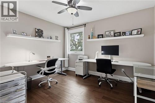 Room featuring wood-finish flooring and a ceiling fan - 2116 Binbrook Road E, Hamilton, ON - Indoor Photo Showing Office