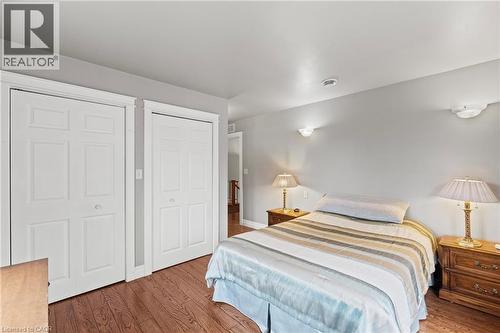 Room featuring wood-finish flooring, light grey walls, and white trim - 3 San Pedro Drive, Hamilton, ON - Indoor Photo Showing Bedroom