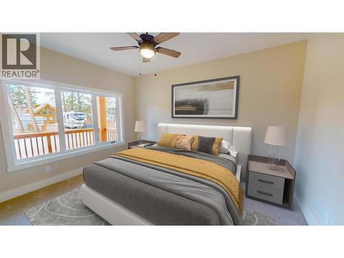 Virtually staged. Please note elements in this photograph including furniture and furnishngs have been virtually staged to demonstrate potential design ideas. - 4868 Riverview Drive Unit# 118, Edgewater, BC - Indoor Photo Showing Bedroom