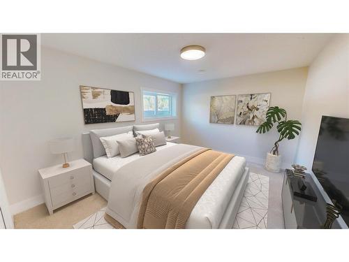 Virtually staged. Please note elements in this photograph including furniture and furnishngs have been virtually staged to demonstrate potential design ideas. - 4868 Riverview Drive Unit# 118, Edgewater, BC - Indoor Photo Showing Bedroom