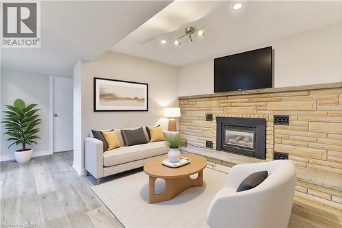 Virtually Staged Photo - 38 Dunkirk Drive Unit# B, Hamilton, ON - Indoor Photo Showing Living Room With Fireplace