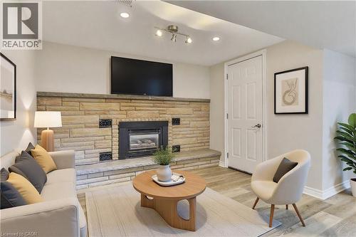 Virtually Staged Photo - 38 Dunkirk Drive Unit# B, Hamilton, ON - Indoor Photo Showing Living Room With Fireplace