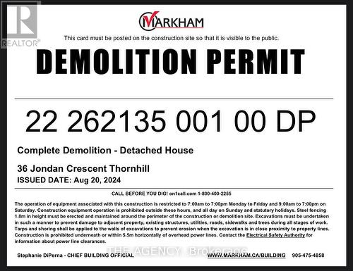 Demolition Permi - 36 Jondan Crescent, Markham, ON - Other